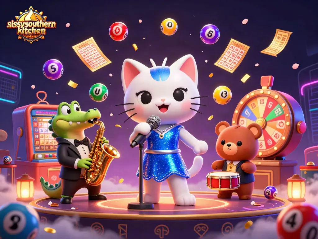 Engage in the vibrant world of sissyssouthernkitchen with a lively casino scene featuring animated characters and slot elements.